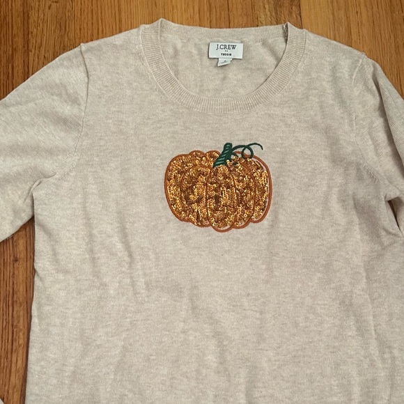New women's S J Crew Factory Halloween sequin pumpkin Teddie sweater (n3) - Picture 2 of 9